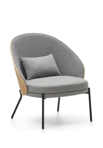 KAVE HOME Eamy lenestol - lysegrt stoff, finér i naturlig ask og sort stl