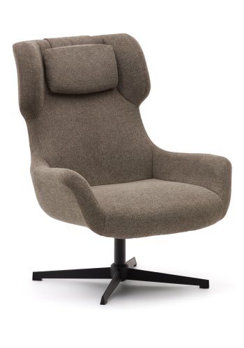 KAVE HOME Zalina svingstol, med armlener - lysebrun chenille og sort stl