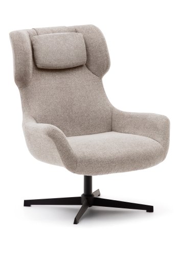KAVE HOME Zalina svingstol, med armlener - beige chenille og sort stl