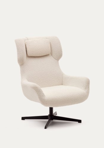 KAVE HOME Zalina svingstol, med armlener - hvit bouclé og sort stl