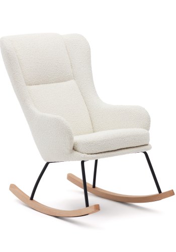 KAVE HOME Maustin gyngestol, med armlener - hvit bouclé med sort stlkonstruksjon og bketre