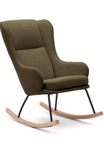 KAVE HOME Maustin gyngestol, med armlener - grnn bouclé med mrkegrnn stlkonstruksjon og bketre