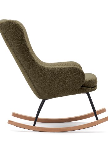 KAVE HOME Maustin gyngestol, med armlener - grnn bouclé med mrkegrnn stlkonstruksjon og bketre