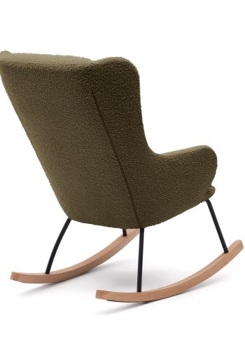 KAVE HOME Maustin gyngestol, med armlener - grnn bouclé med mrkegrnn stlkonstruksjon og bketre