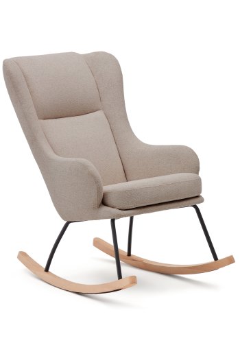 KAVE HOME Maustin gyngestol, med armlener - beige chenille med sort stlkonstruksjon og bketre 