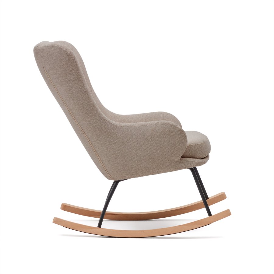 KAVE HOME Maustin gyngestol, med armlener - beige chenille med sort stlkonstruksjon og bketre 