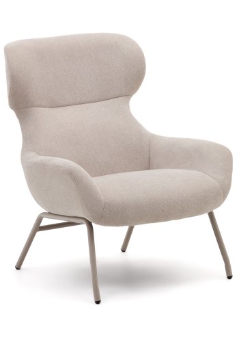 KAVE HOME Belina Sessel, mit Armlehnen – beige Chenille und Stahl
