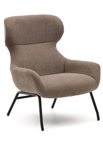 KAVE HOME Belina lenestol, med armlener - lysebrun chenille og sort stl