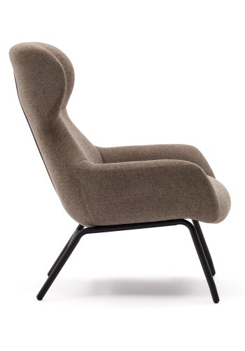 KAVE HOME Belina lenestol, med armlener - lysebrun chenille og sort stl