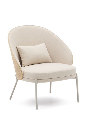 KAVE HOME Eamy lenestol i beige chenille, i askefiner i naturlig finish og beige metall