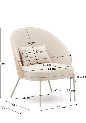 KAVE HOME Eamy lenestol i beige chenille, i askefiner i naturlig finish og beige metall