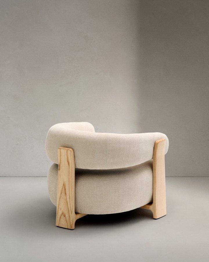 KAVE HOME lenestol i granitt, m. armlener - beige chenille og naturlig ask