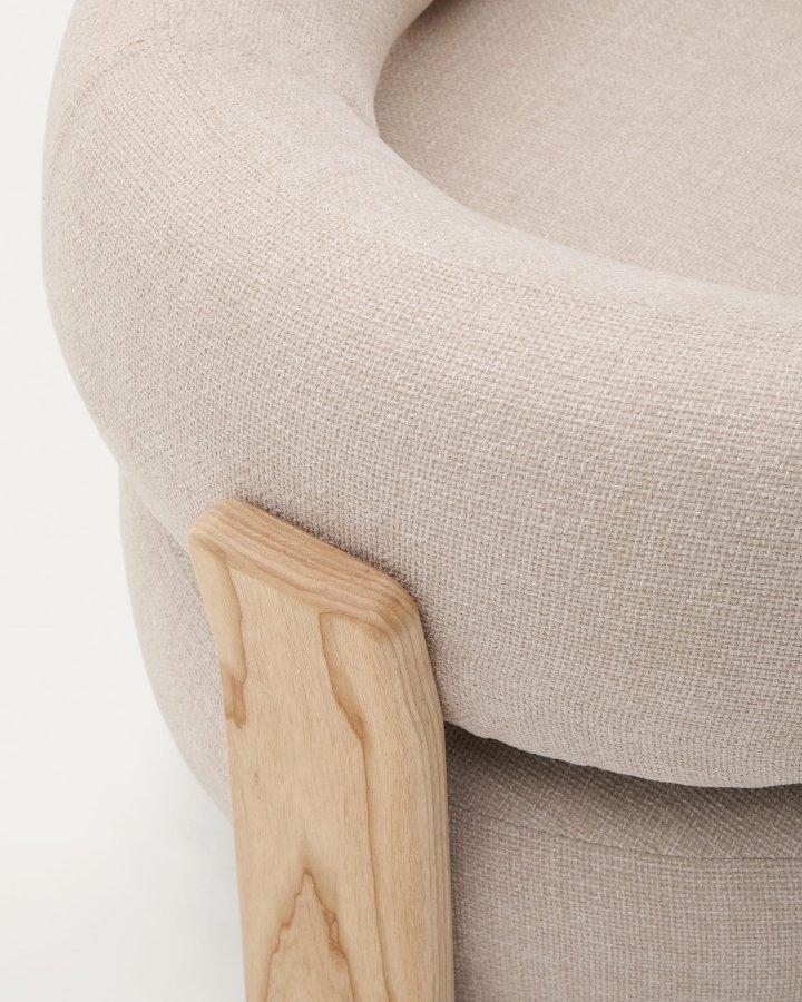 KAVE HOME lenestol i granitt, m. armlener - beige chenille og naturlig ask