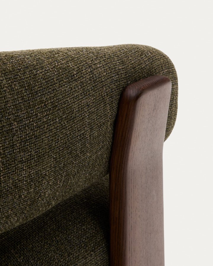 KAVE HOME Granitt lenestol, med armlener - granittgrnn chenille og valntt finish asketre