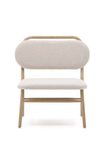 KAVE HOME Helda lenestol - beige chenille og naturlig eik