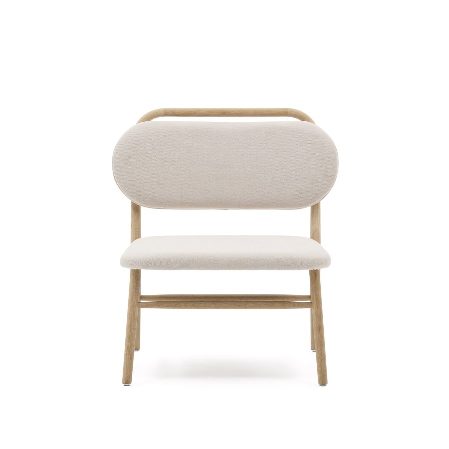 KAVE HOME Helda lenestol - beige chenille og naturlig eik