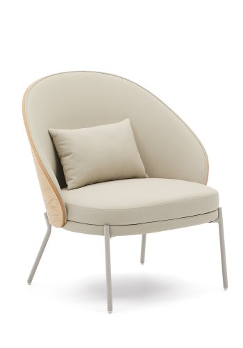 KAVE HOME Eamy lenestol - beige kunstskinn, finer i naturlig ask og beige metall