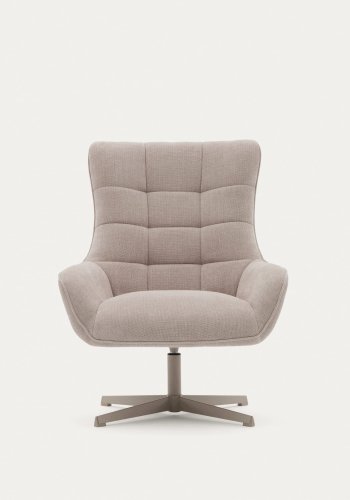 KAVE HOME Teryl lenestol, med armlener - beige chenille og grtt metall