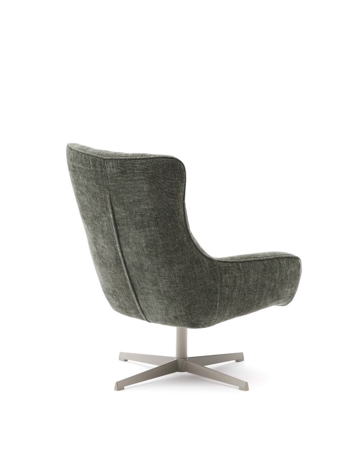 KAVE HOME Teryl lenestol, m. armlener - grnn chenille og grtt metall