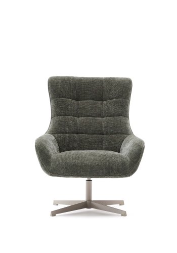 KAVE HOME Teryl lenestol, m. armlener - grnn chenille og grtt metall