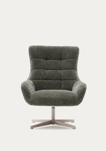 KAVE HOME Teryl lenestol, m. armlener - grnn chenille og grtt metall