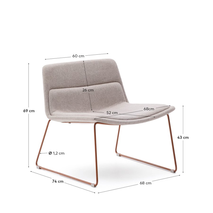 KAVE HOME Zahara Sessel - beige Stoff und Terrakotta-Stahl