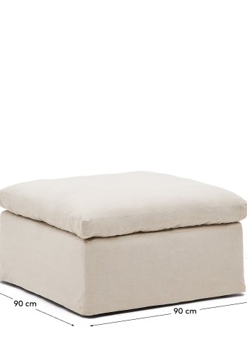 KAVE HOME Zenira fotsttte med avtakbart trekk og beige pute i bomull og lin, 90 x 90 cm