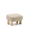 KAVE HOME Nema beige chenille fotskammel med ben i heltre ask, naturlig finish, 65x55,4 cm, FSC 100%