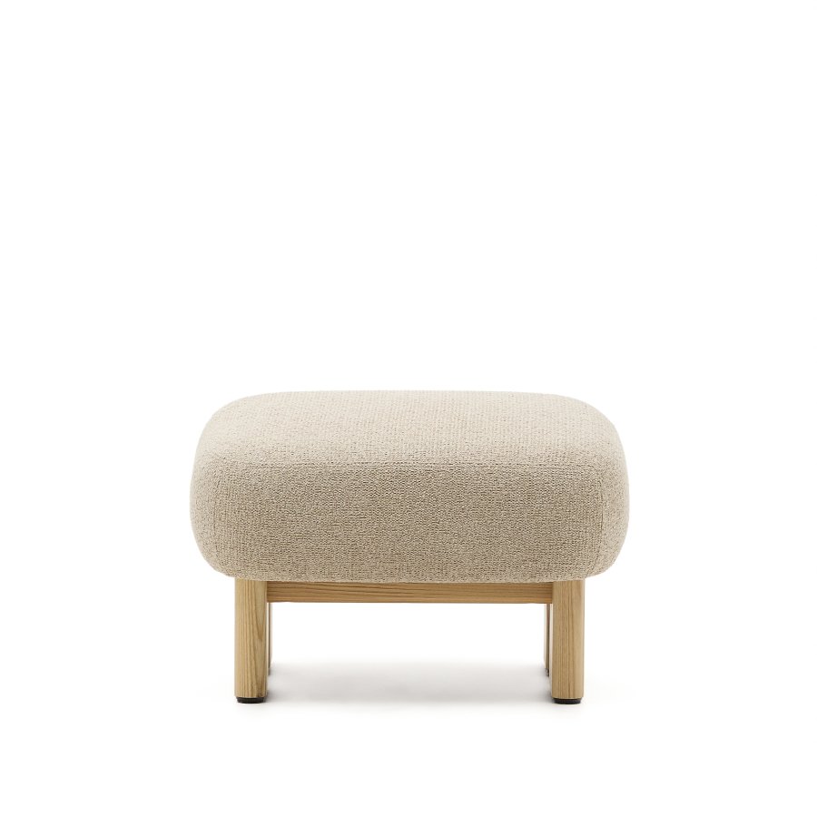 KAVE HOME Nema beige chenille fotskammel med ben i heltre ask, naturlig finish, 65x55,4 cm, FSC 100%
