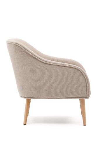 KAVE HOME Bobly l�nestol, m. arml�n - beige stof og natur b�getr�