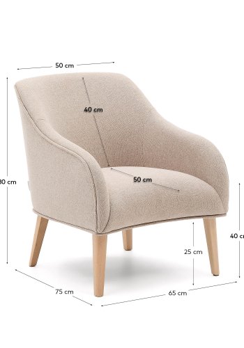 KAVE HOME Bobly l�nestol, m. arml�n - beige stof og natur b�getr�