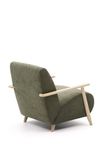 KAVE HOME Meghan lenestol, m. armlener - grnn chenille og naturlig bketre