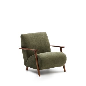 KAVE HOME Meghan l�nestol, m. arml�n - gr�n chenille og asketr� med valn�ddefinish