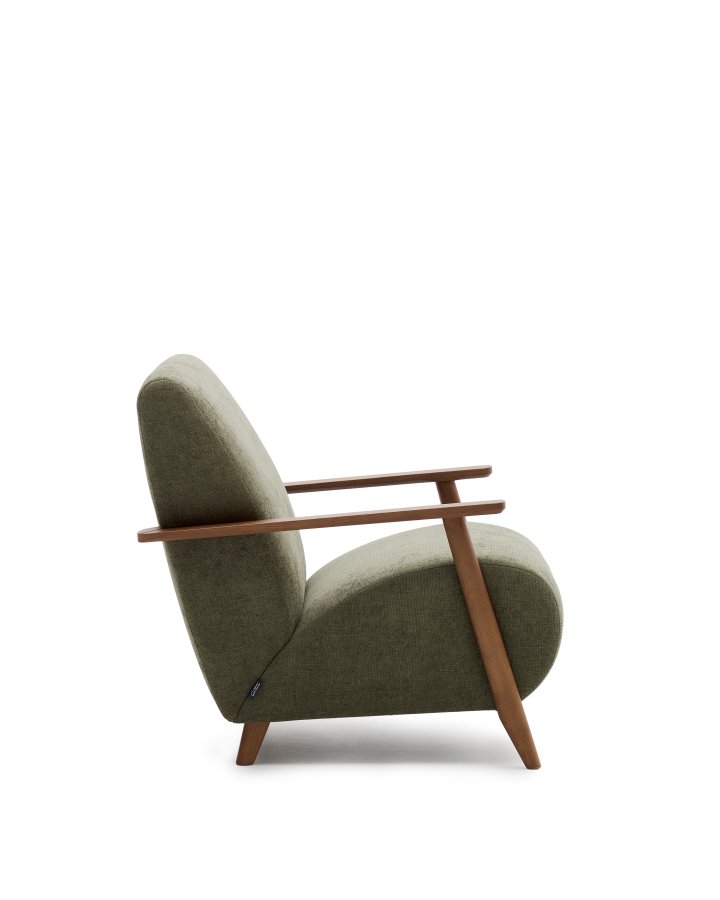 KAVE HOME Meghan l�nestol, m. arml�n - gr�n chenille og asketr� med valn�ddefinish