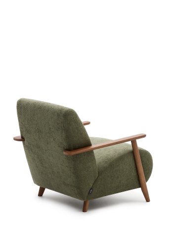 KAVE HOME Meghan l�nestol, m. arml�n - gr�n chenille og asketr� med valn�ddefinish