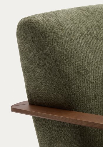 KAVE HOME Meghan l�nestol, m. arml�n - gr�n chenille og asketr� med valn�ddefinish