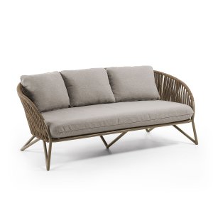 KAVE HOME Branzie sofa - brunt metal og reb, m. grbrune hynder, 3 pers.