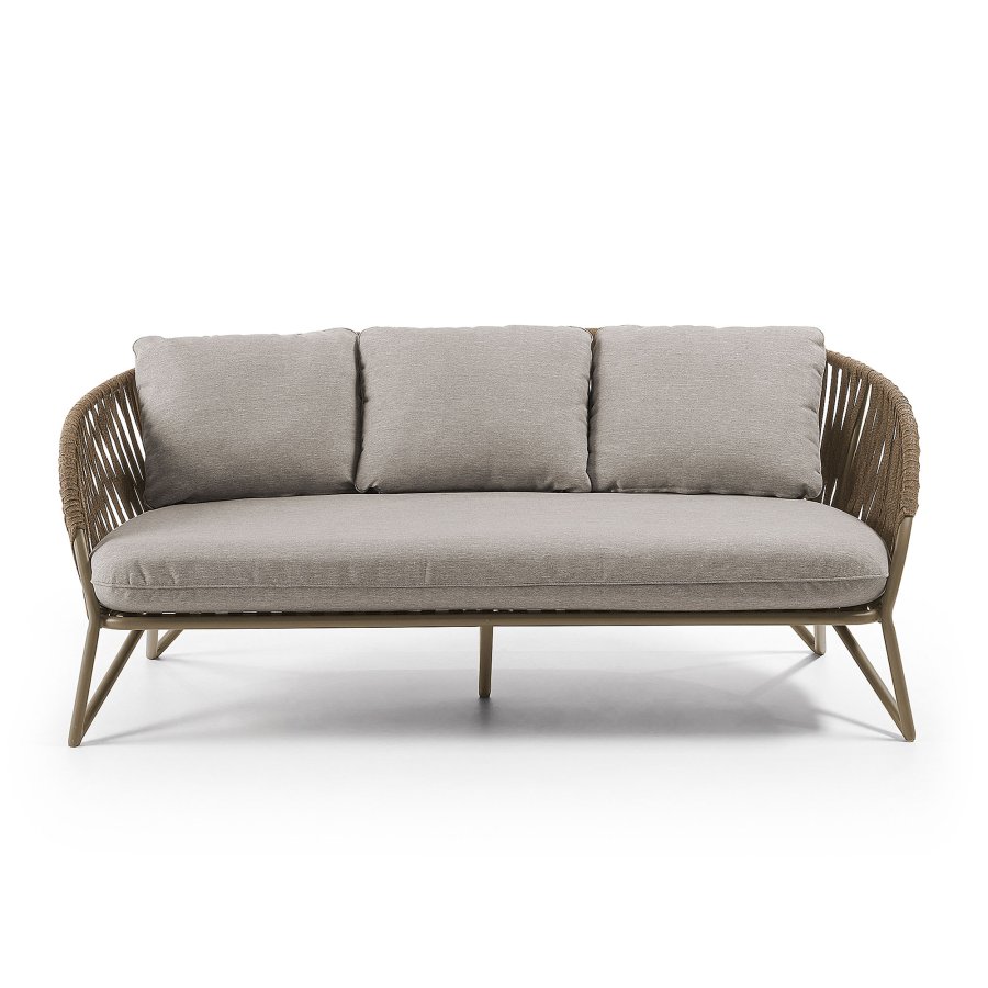 KAVE HOME Branzie sofa - brunt metall og tau, med grbrune puter, 3 pers.