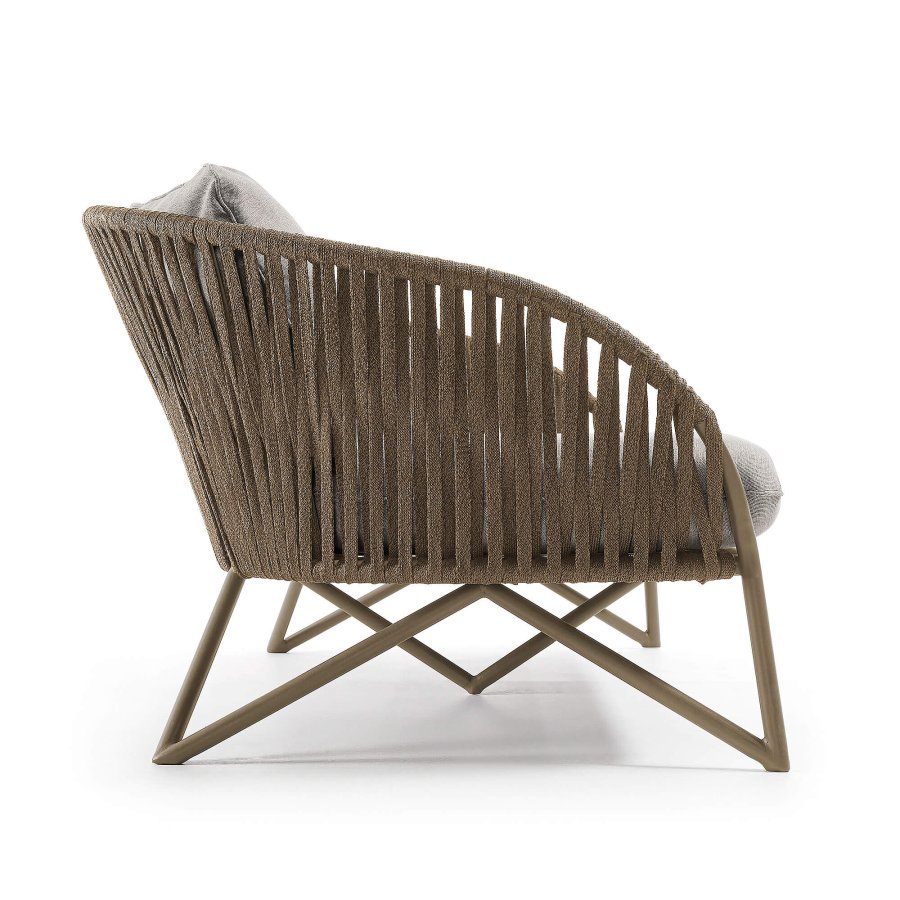 KAVE HOME Branzie sofa - brunt metall og tau, med grbrune puter, 3 pers.