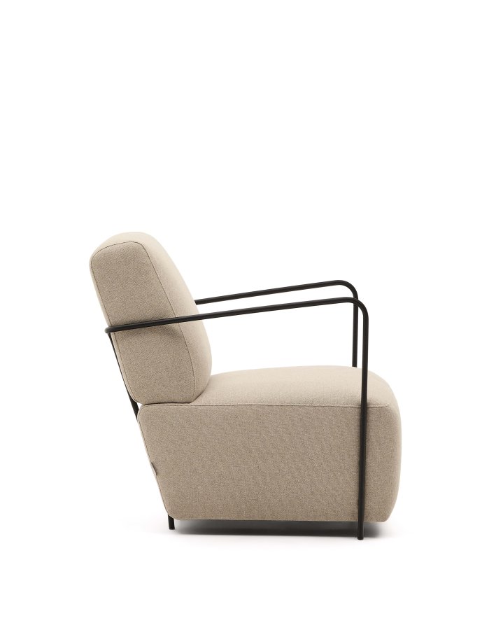 KAVE HOME Gamer lenestol, m. armlener - beige stoff og matt sort metall