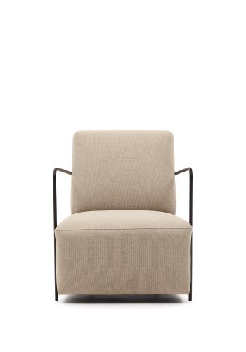 KAVE HOME Gamer lenestol, m. armlener - beige stoff og matt sort metall