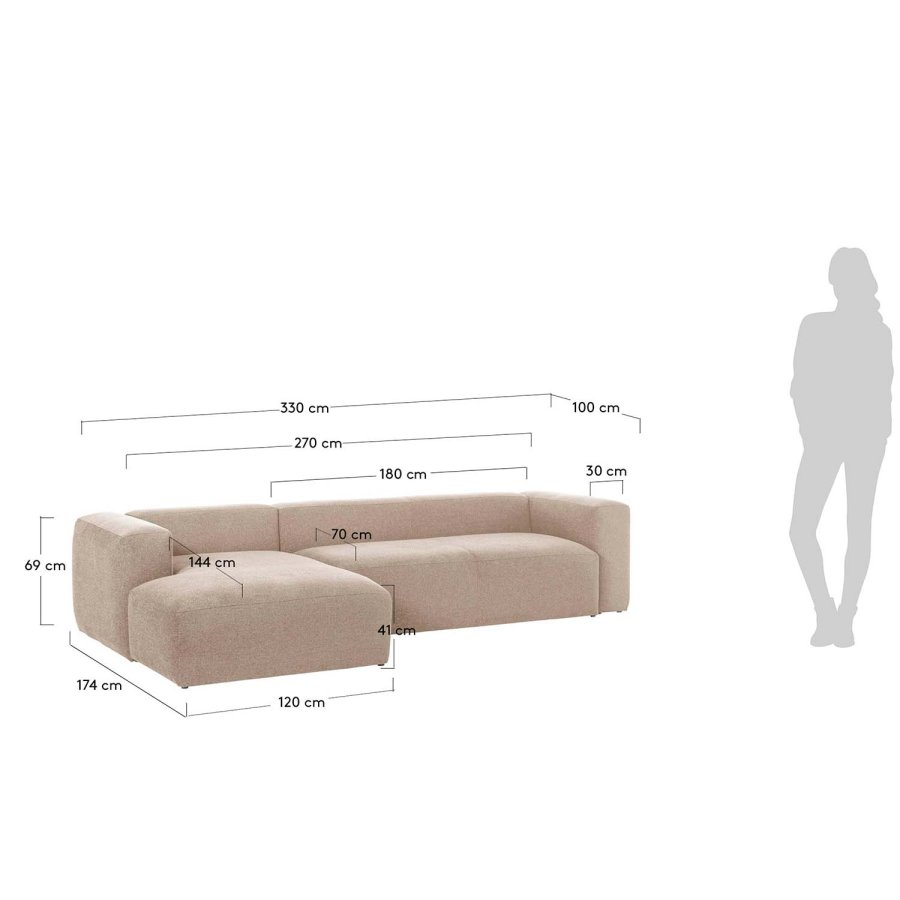 KAVE HOME Block sofa, med venstre sjeselong - beige polyester