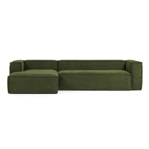 KAVE HOME Blok 3-sits Soffa, med Vänster Schäslong - Grön Manchester Sammet (330 cm)