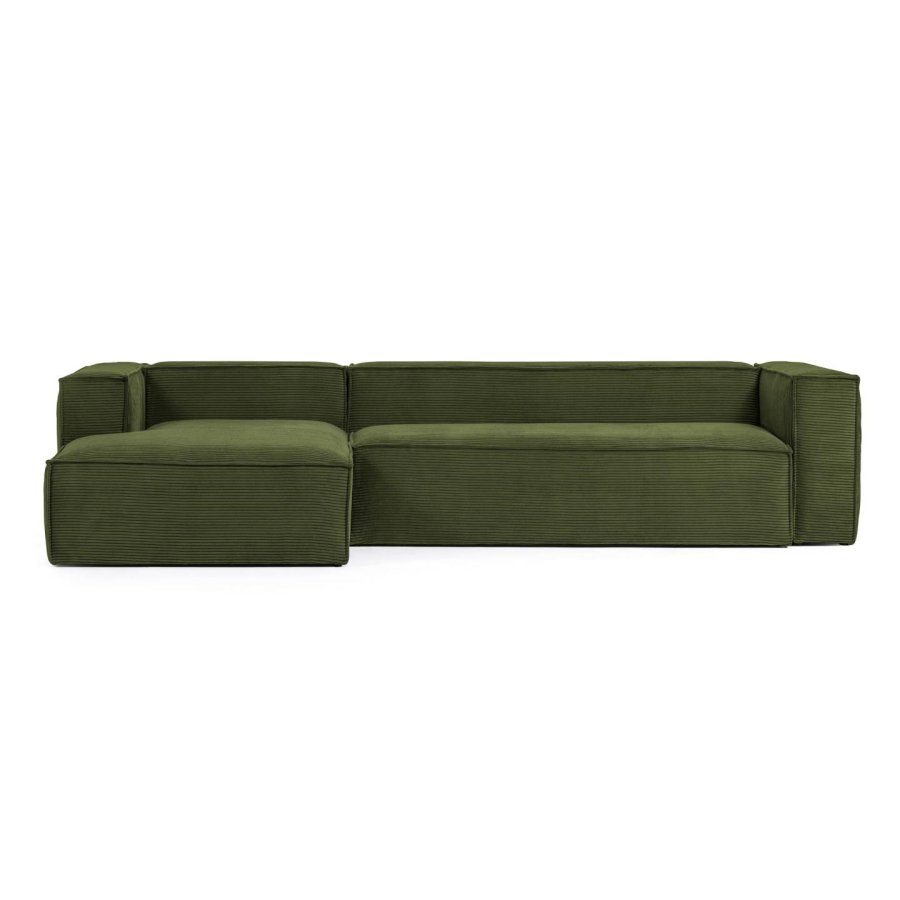 KAVE HOME Blok 3-manns sofa, med venstre sjeselong - grnn kordflyel (330 cm)