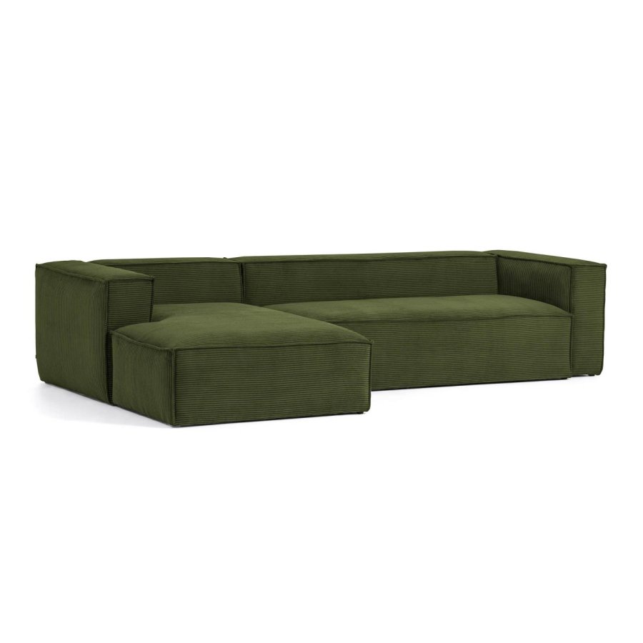 KAVE HOME Blok 3-manns sofa, med venstre sjeselong - grnn kordflyel (330 cm)