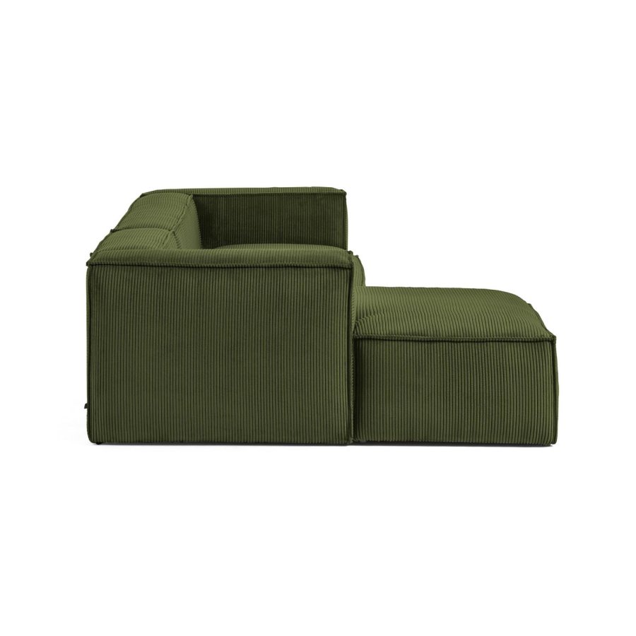 KAVE HOME Blok 3-manns sofa, med venstre sjeselong - grnn kordflyel (330 cm)