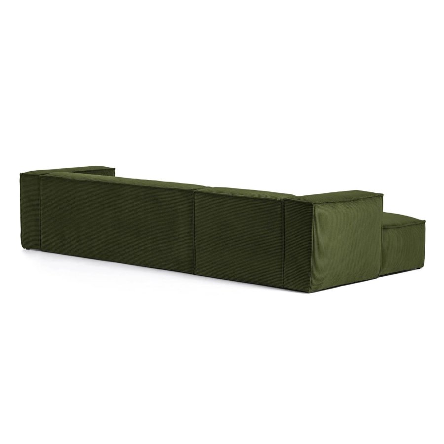 KAVE HOME Blok 3-manns sofa, med venstre sjeselong - grnn kordflyel (330 cm)