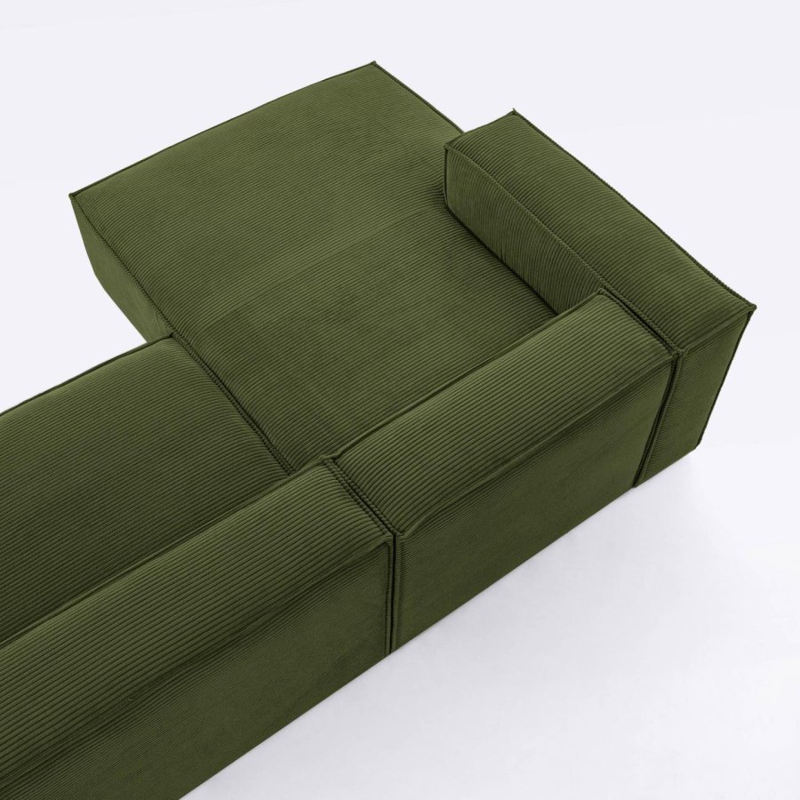 KAVE HOME Blok 3-manns sofa, med venstre sjeselong - grnn kordflyel (330 cm)