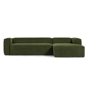 KAVE HOME Blok 3-sits Soffa, med Höger Schäslong - Grön Manchester Sammet (300 cm)