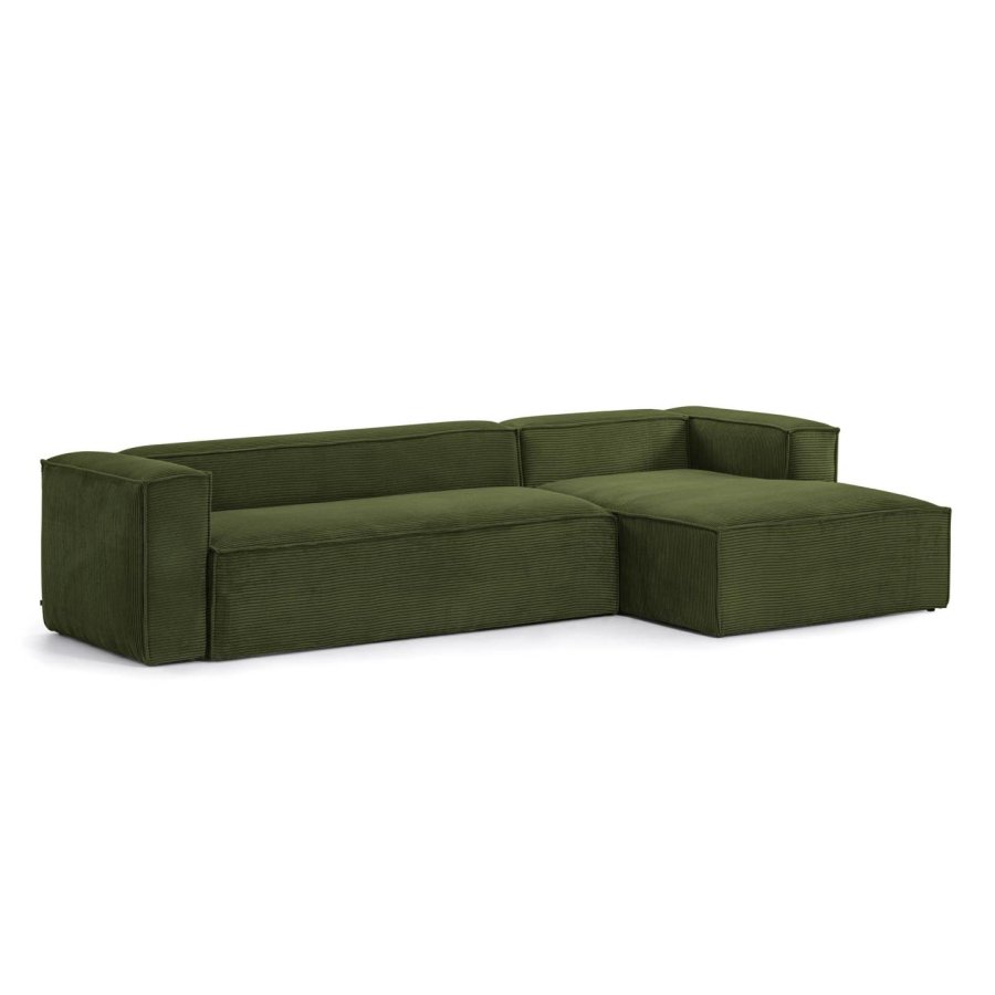 KAVE HOME Blok 3 pers. sofa, m. hjre chaiselong - grn corduroy fljl (330 cm)
